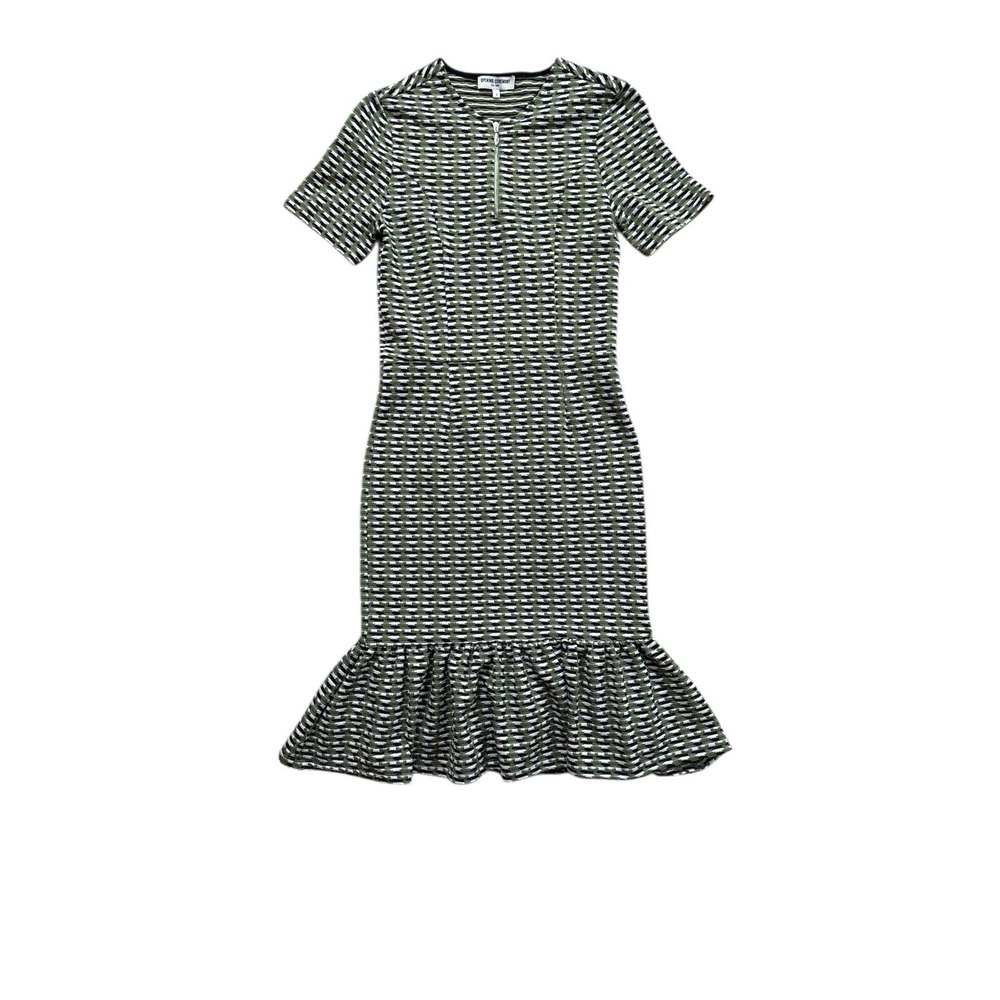 Opening Ceremony Womens Striped Short Sleeve Sheath Dress Green‎ Ruffle Small
